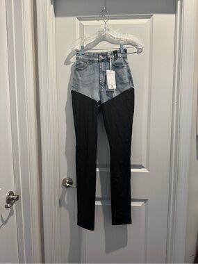 AKIRA Two-Tone Skinny Jeans in Light Blue and Black faux leather size 3